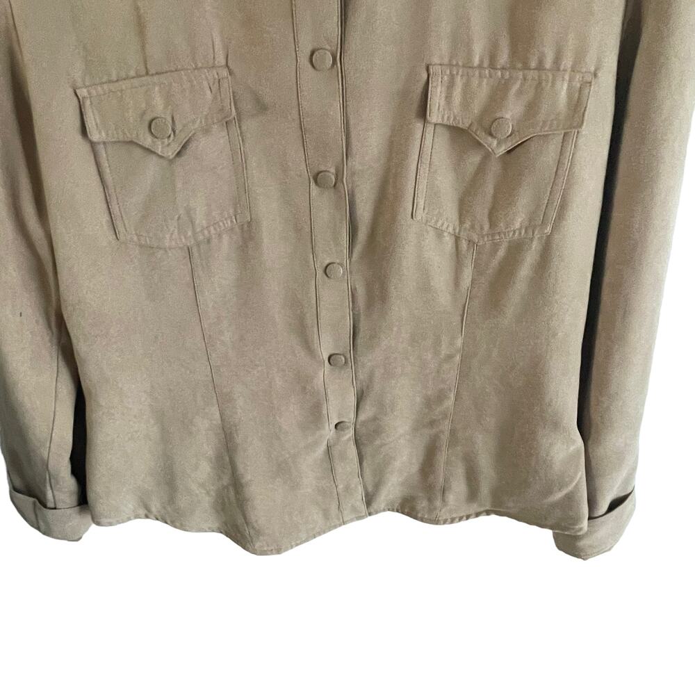 Aziza Vintage Size Large Faux Suede Tan Shacket Button Up Jacket - Picture 3 of 8